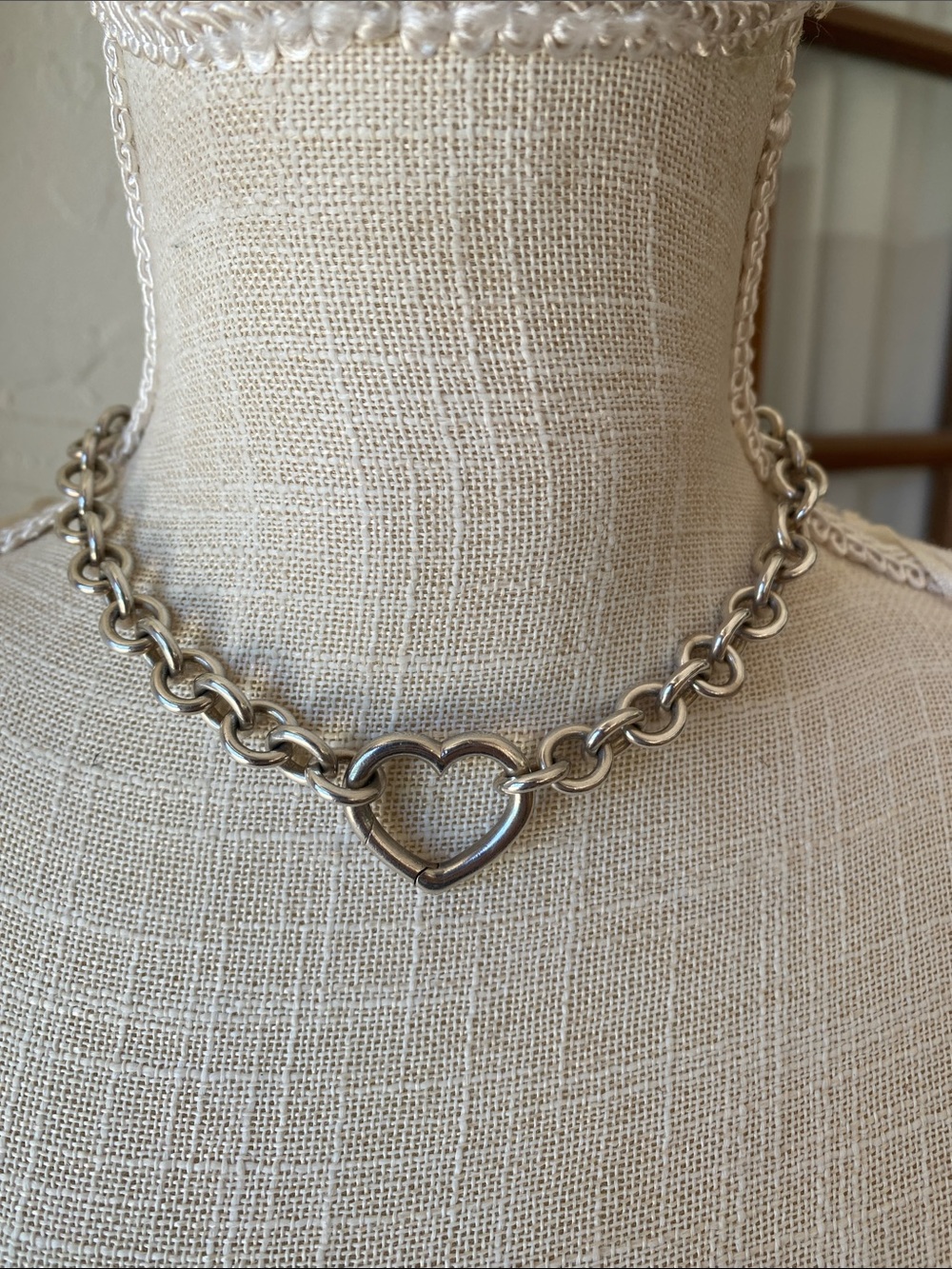 Tiffany Heavy Sterling  Silver Heart Link Necklace - Women's Jewelry